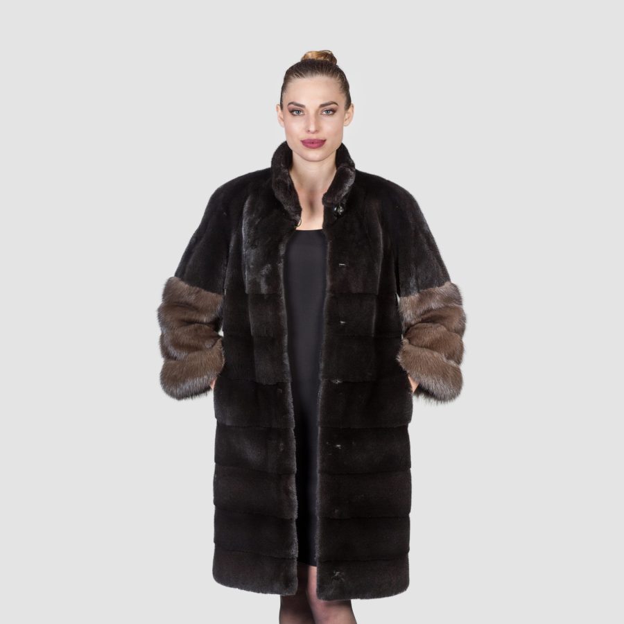 Blackglama Mink Fur Coat With Sable Sleeve Endings