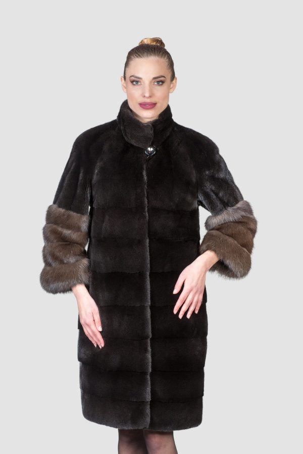 Blackglama Mink Fur Coat With Sable Sleeve Endings