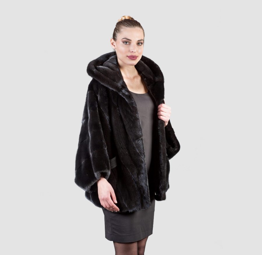 Black Mink Fur Jacket With Hood