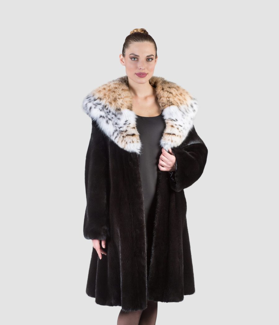 Blackglama Mink Fur Coat With Lynx Hood And Collar