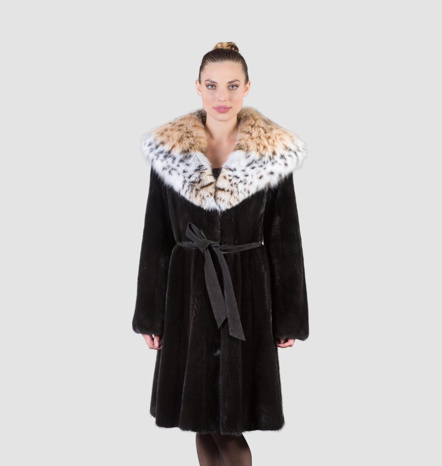 Blackglama Mink Fur Coat With Lynx Hood And Collar