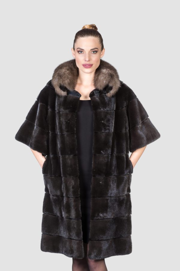 Black Mink Fur Coat With Sable Collar