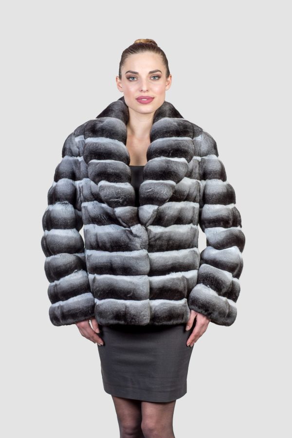 Chinchilla Fur Jacket With Collar And Long Sleeves