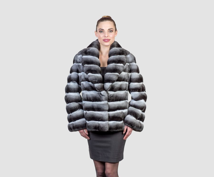 Chinchilla Fur Jacket With Collar And Long Sleeves