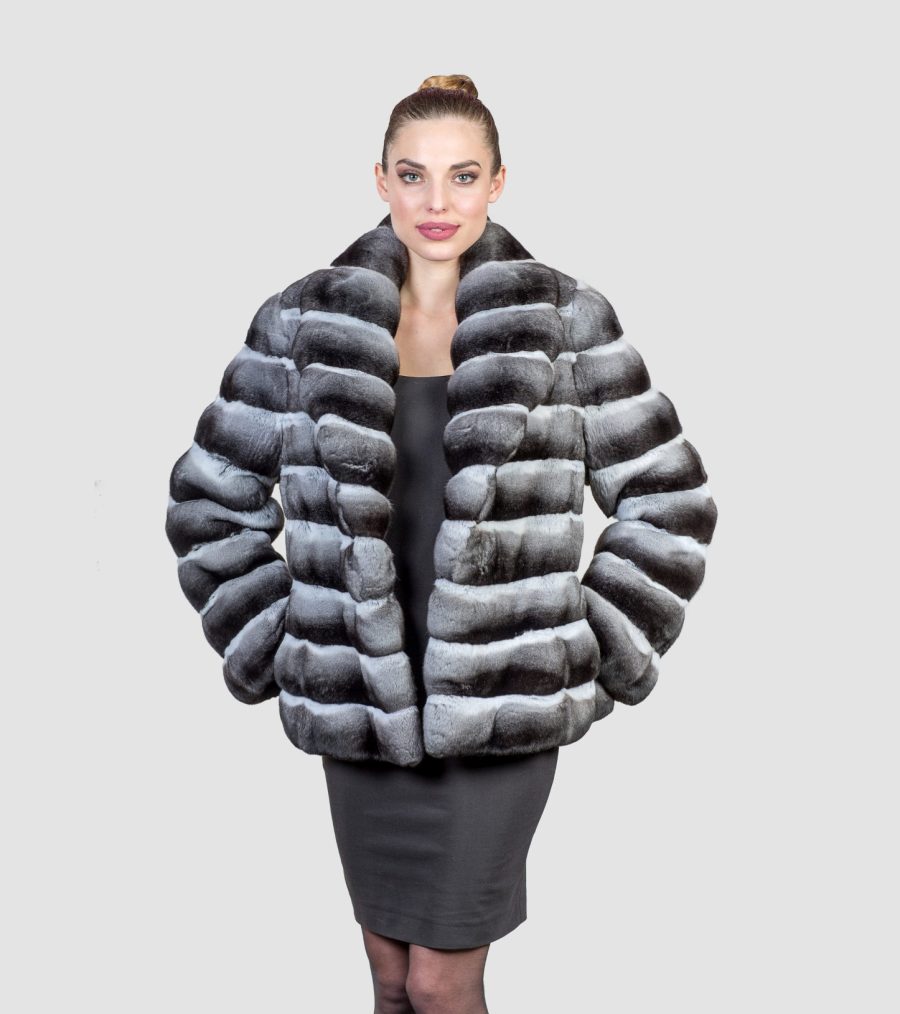 Chinchilla Fur Jacket With Collar And Long Sleeves - Haute Acorn