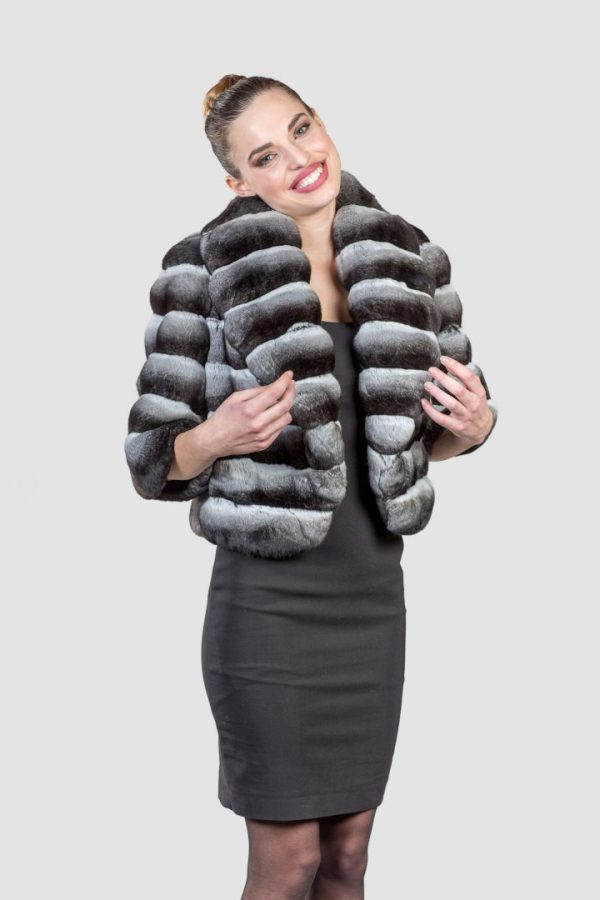 Chinchilla Fur Short Jacket With Front Collar