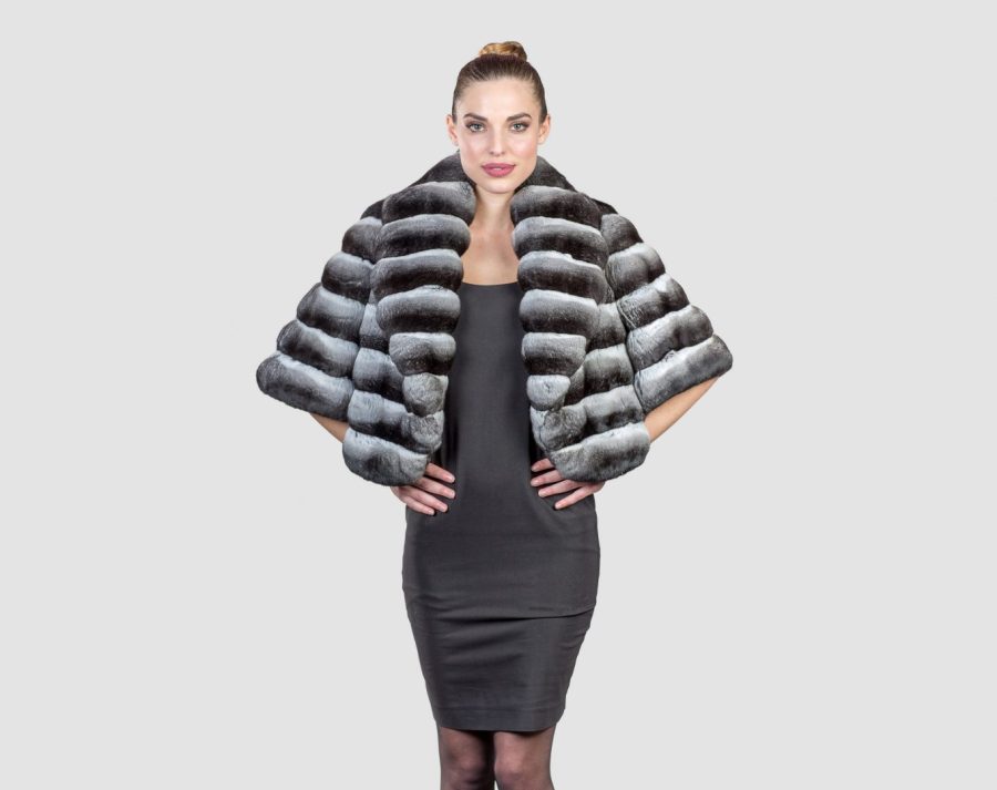 Chinchilla Fur Short Jacket With Front Collar