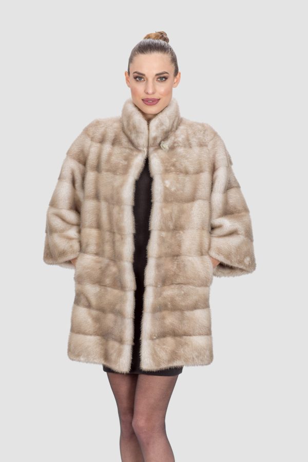 Ice Mink Fur Jacket 3/4 Sleeves