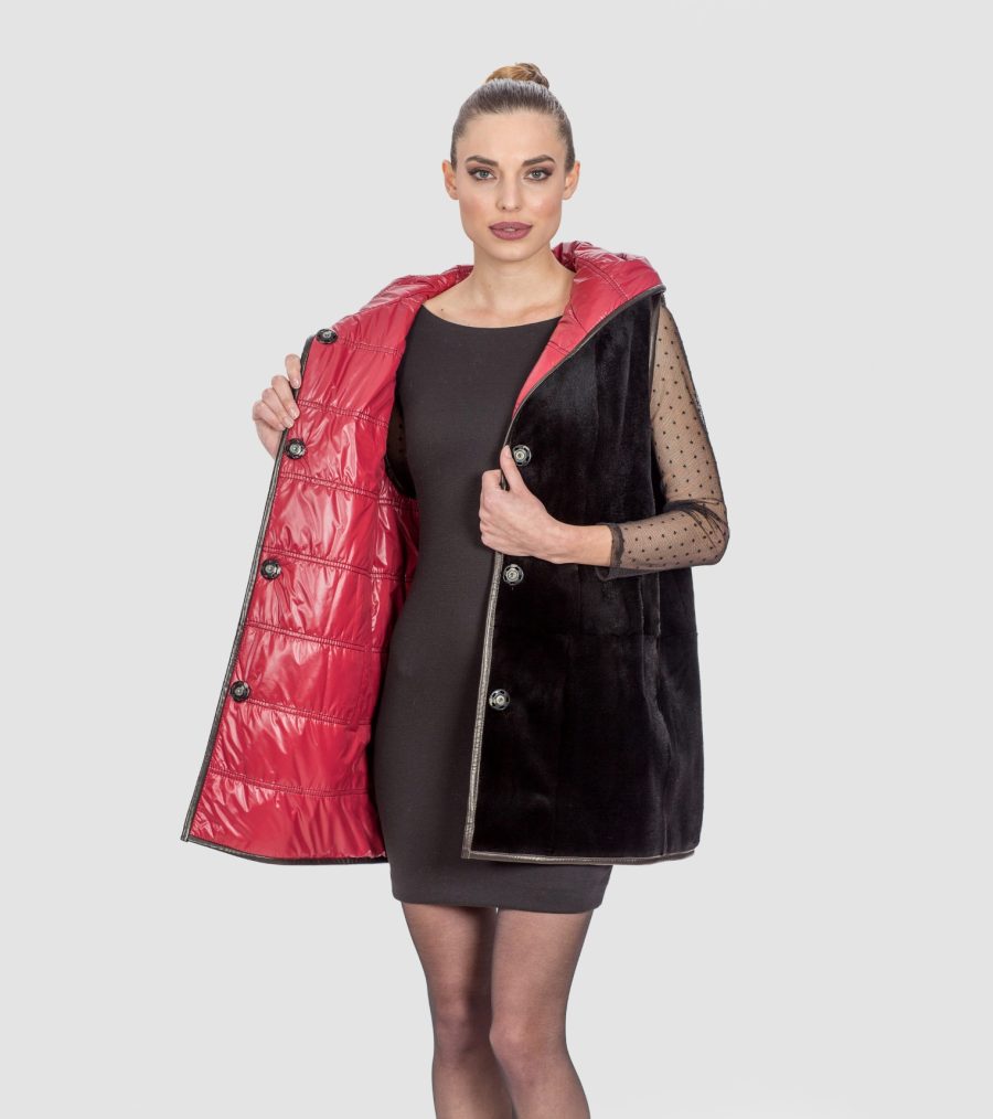 Sheared Mink Fur Vest Waterproof Synthetic Fabric