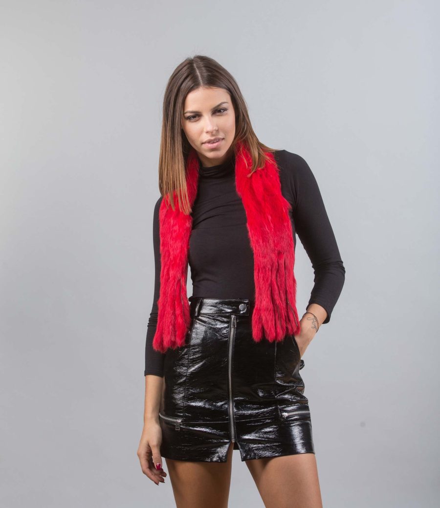 Real Rabbit Red Fur Scarf