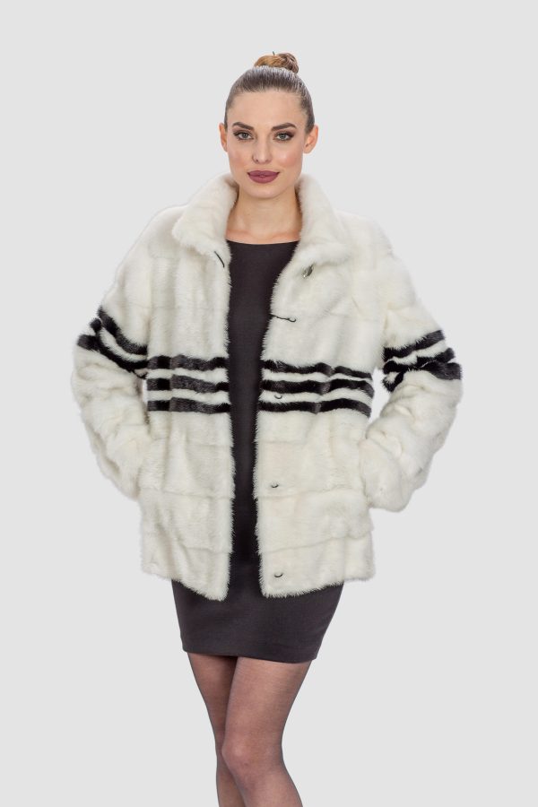 White Mink Fur Jacket Black Stripes