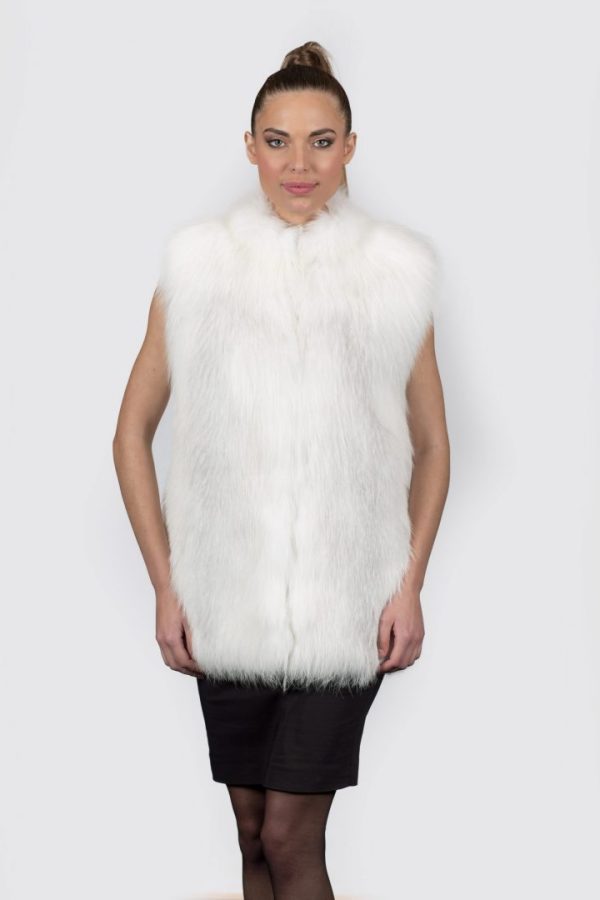Collarless White Fox Fur Vest