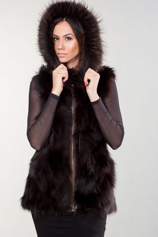 Fox Fur Vest With Hood