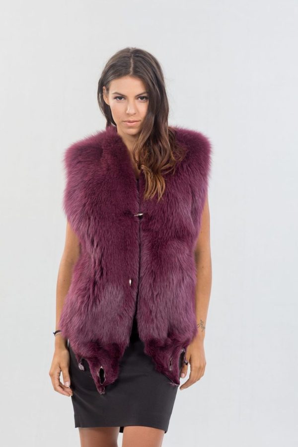 Mauve Long Hair Fox Fur Vest