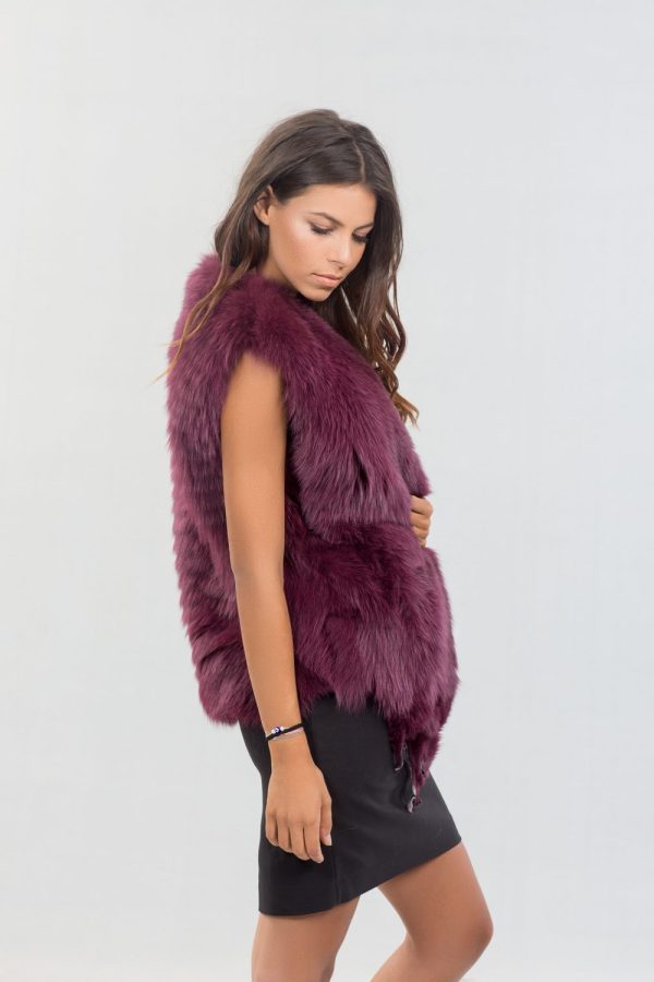 Mauve Long Hair Fox Fur Vest