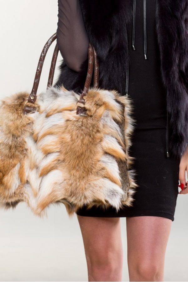 Red and White Fox Fur Handbag