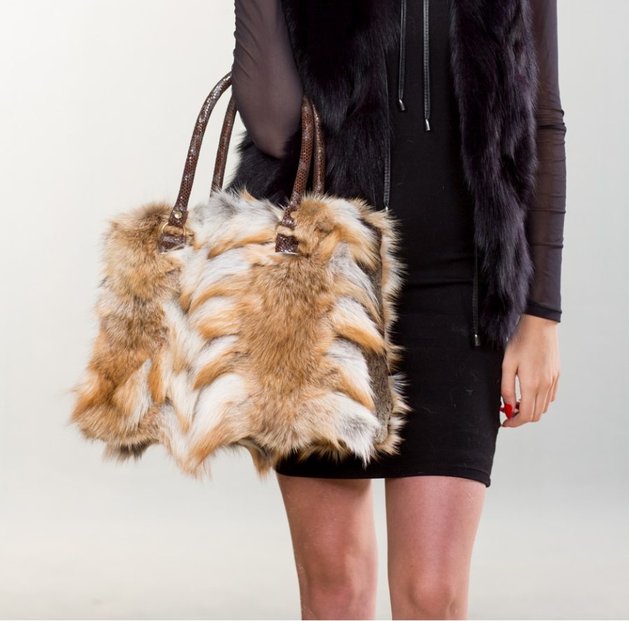 Red and White Fox Fur Handbag