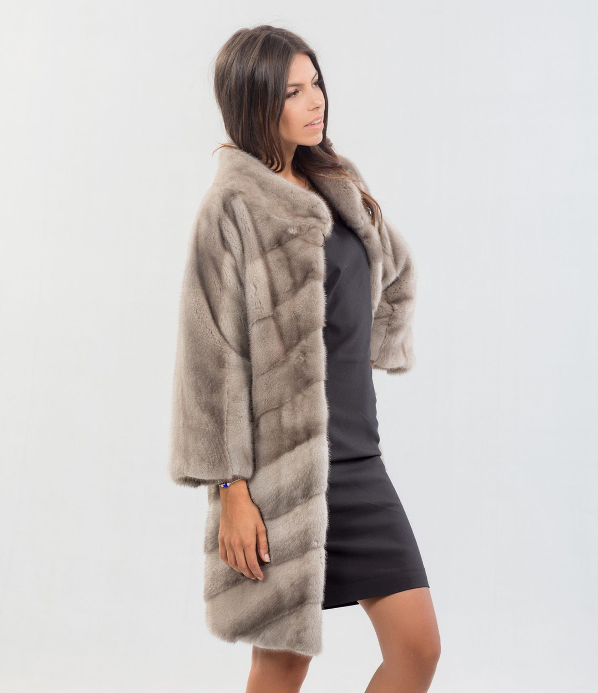 Saga Superior Silver Blue Mink Fur Coat- Real Fur Coats and