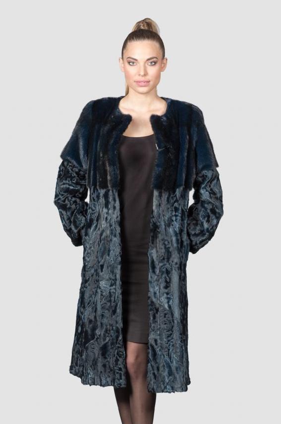 Blue Long Astrakhan Fur Jacket