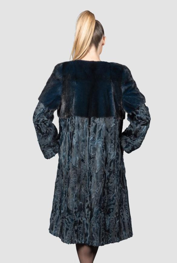 Blue Long Astrakhan Fur Jacket