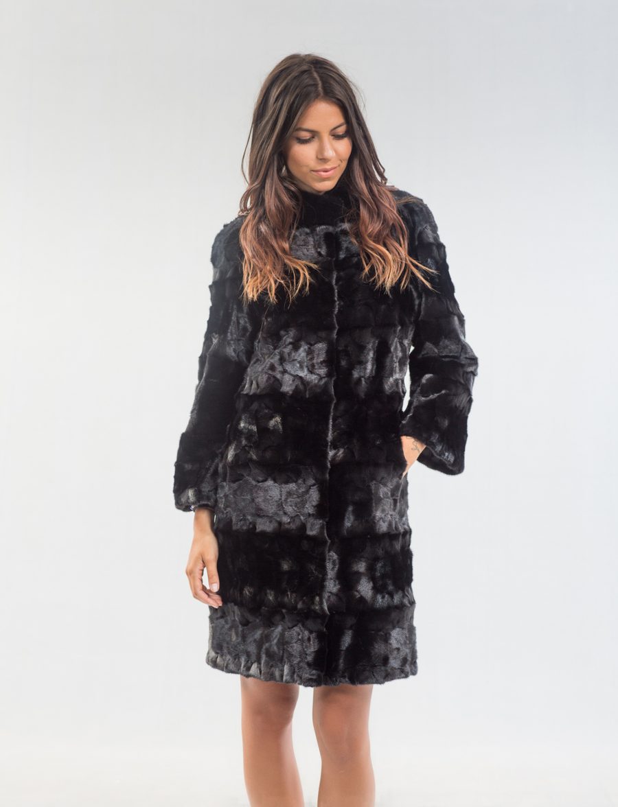 Black Head Mink Fur Coat