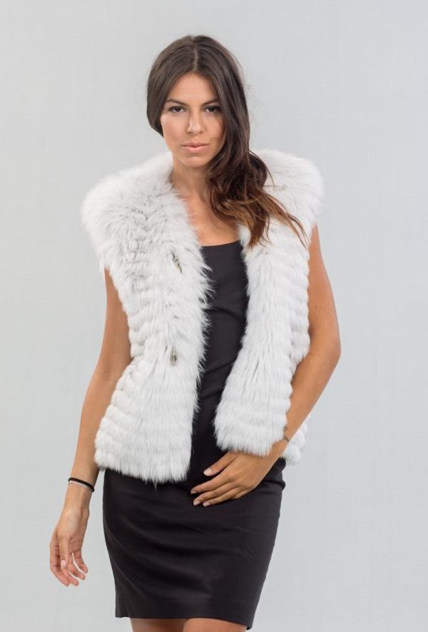 White Fox Fur Long Hair Vest
