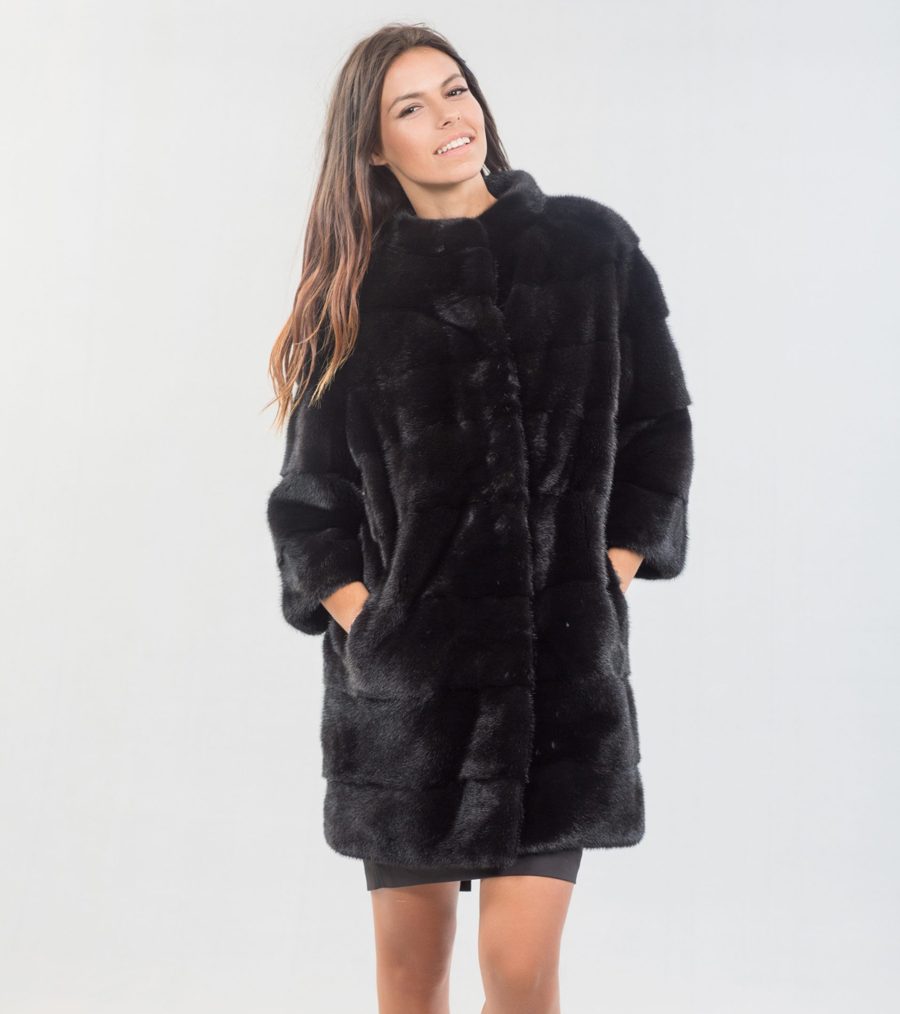 Nafa Black Mink Fur Long Jacket. 100% Real Fur Coats and Accessories