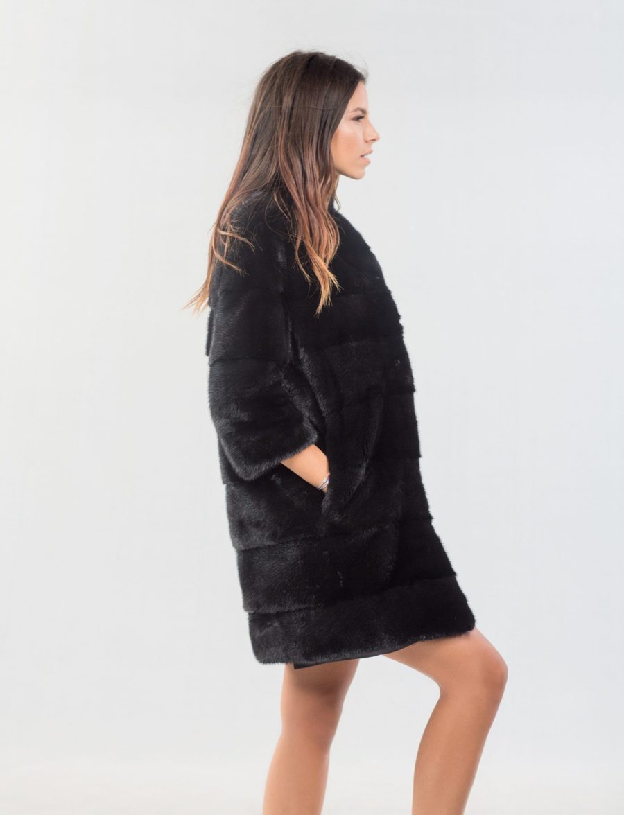 Nafa Black Mink Fur Long Jacket
