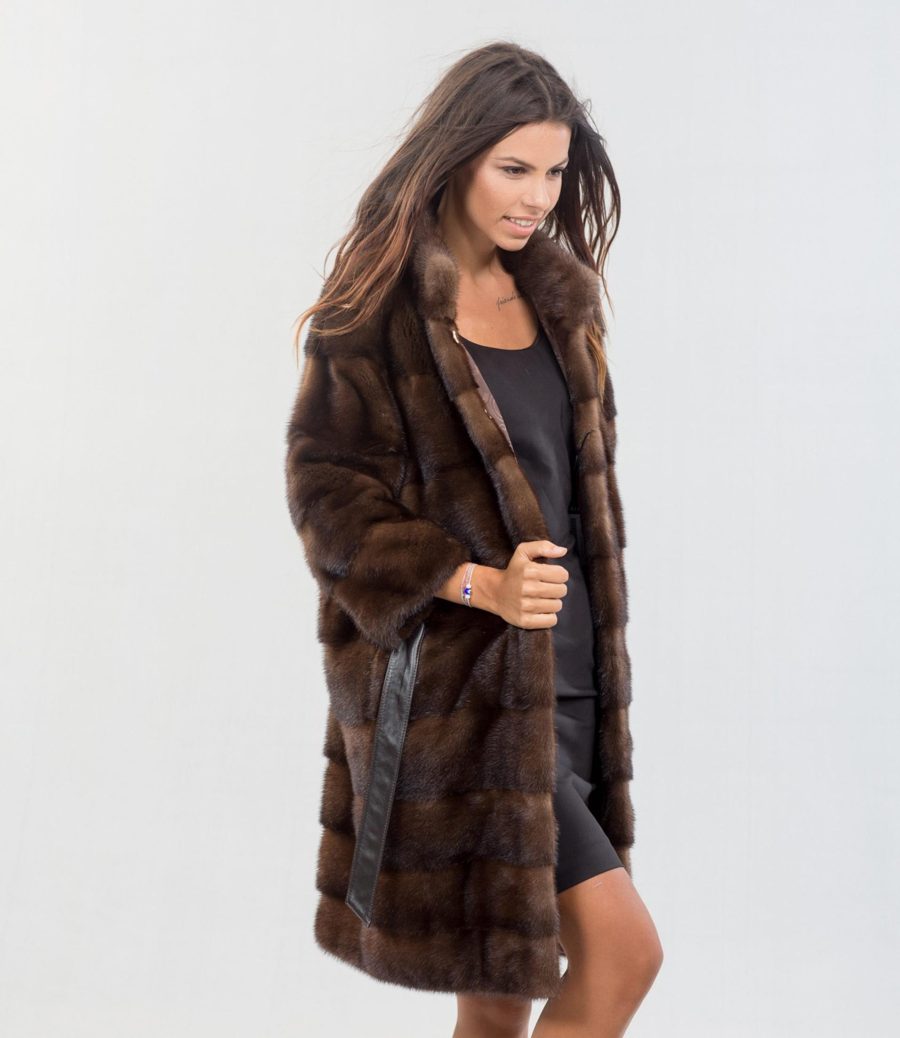 Brown Mink Fur Coat With Belt