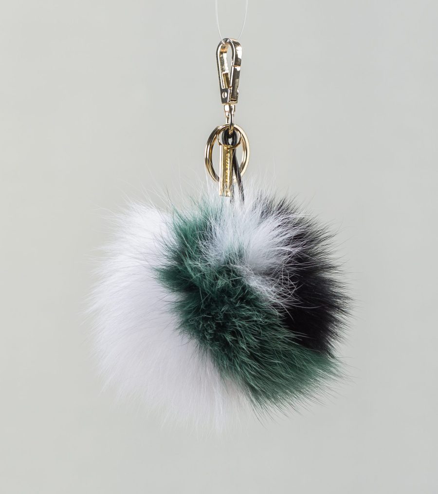 The Green n White Fur Keychain. 100% Real Fur Keychains