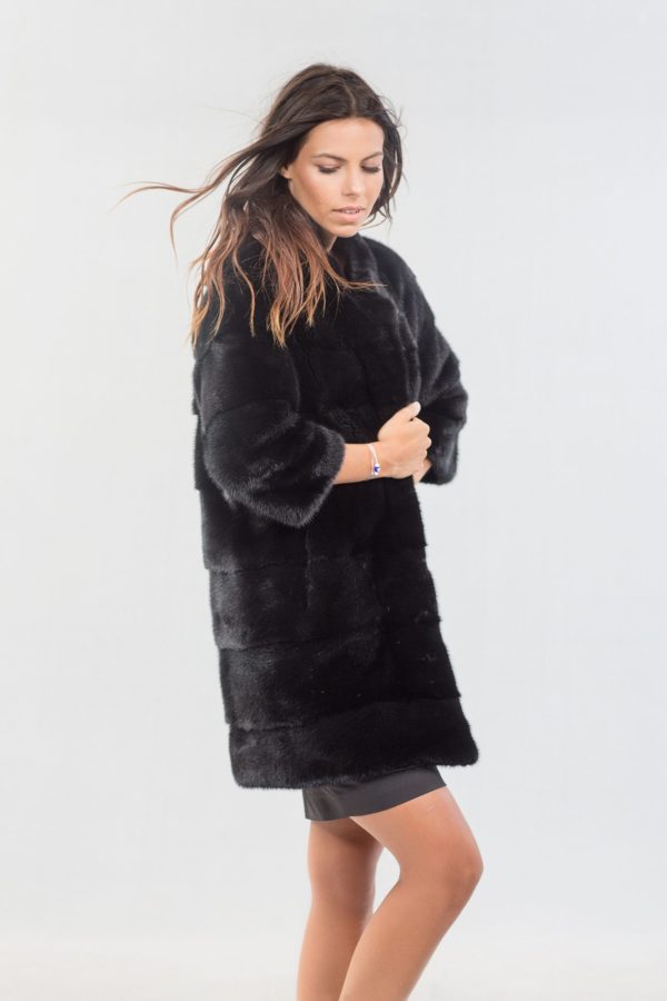 Nafa Black Mink Fur Long Jacket