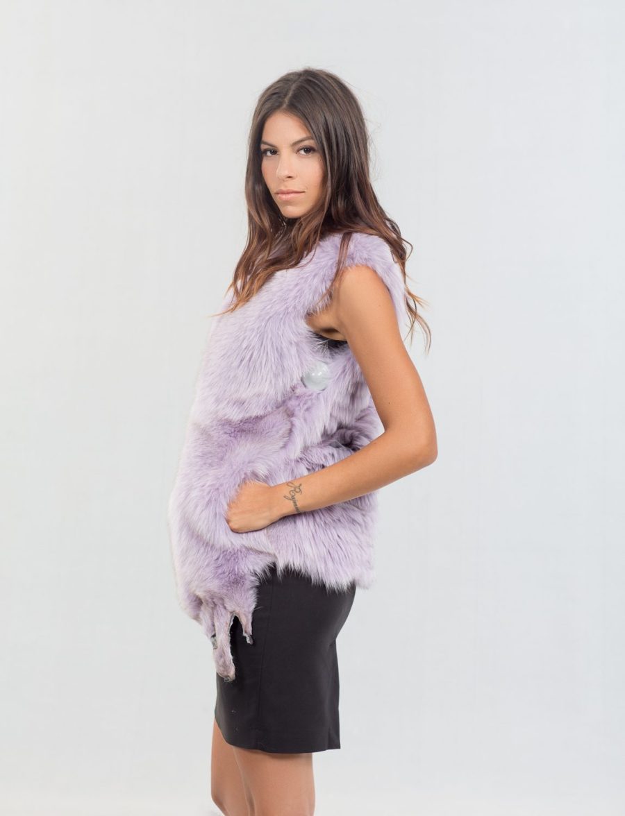 Purple Long Hair Fox Fur Vest