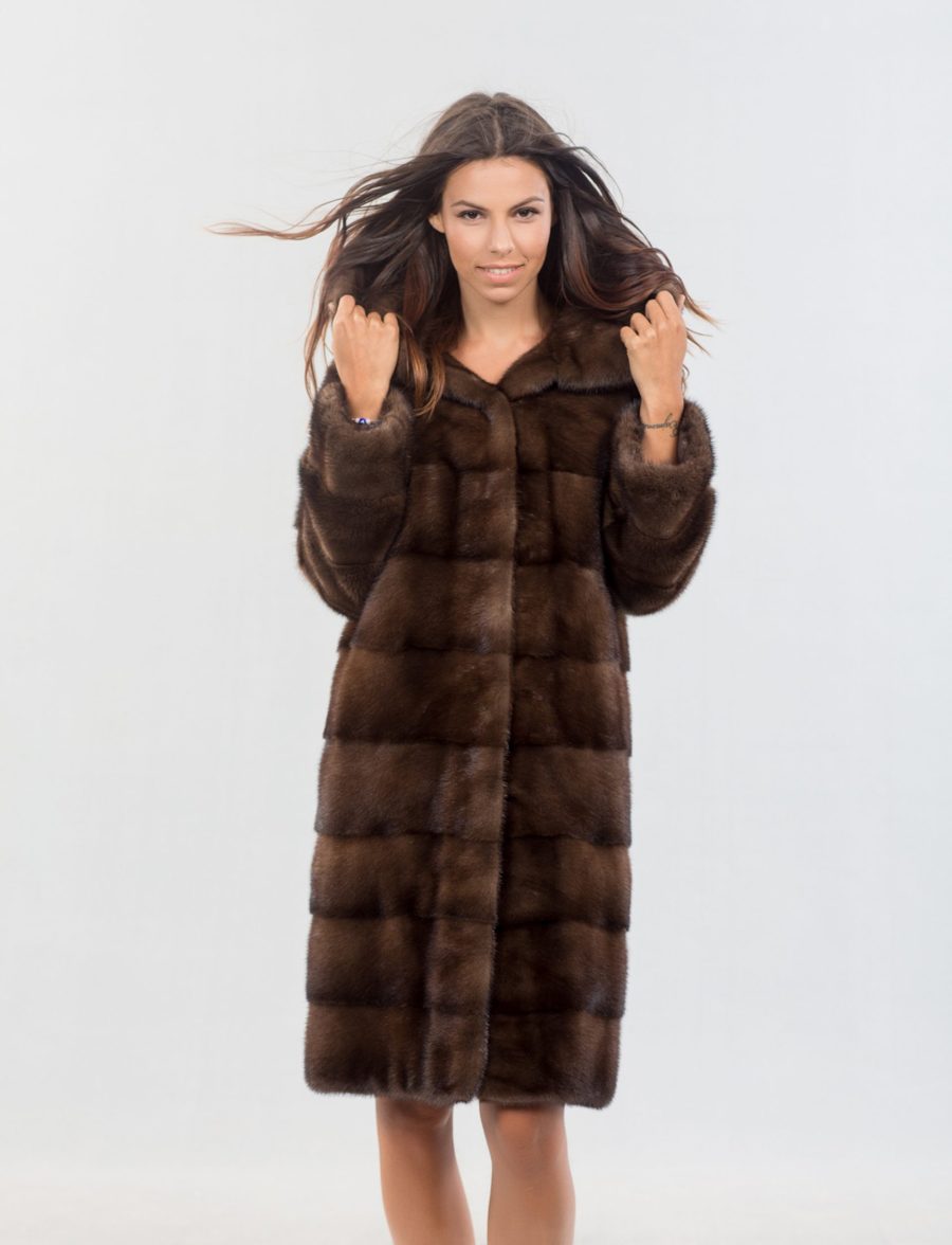 Brown Mink Fur Coat With Hood