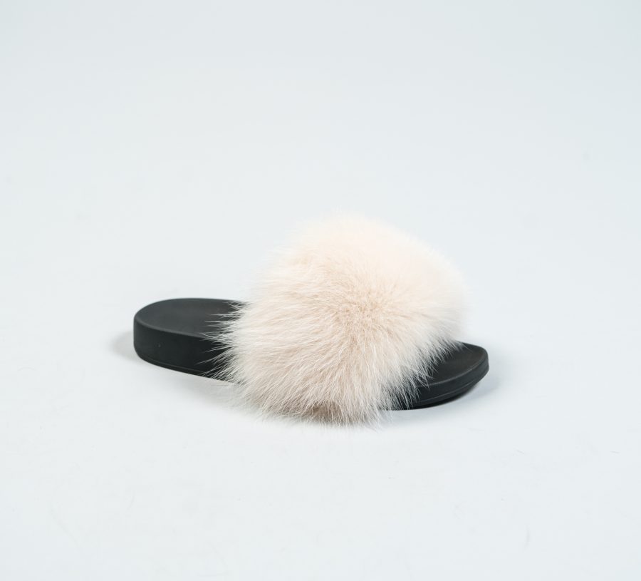Cream Fox Fur Slides