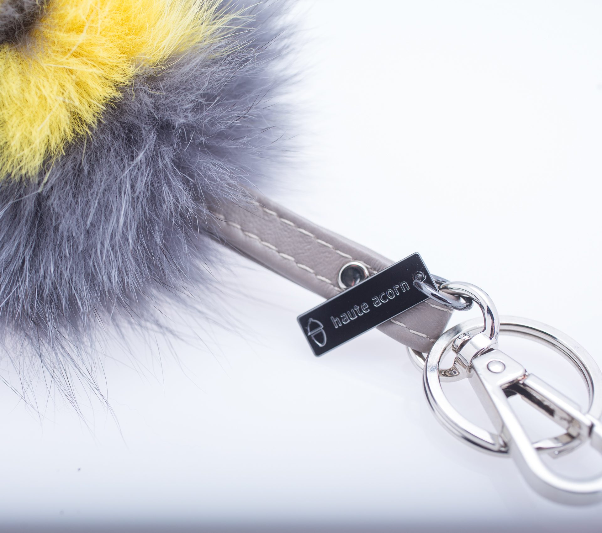 The Gray Fur Bag Charm With E Letter. 100% Real Fur Keychains.