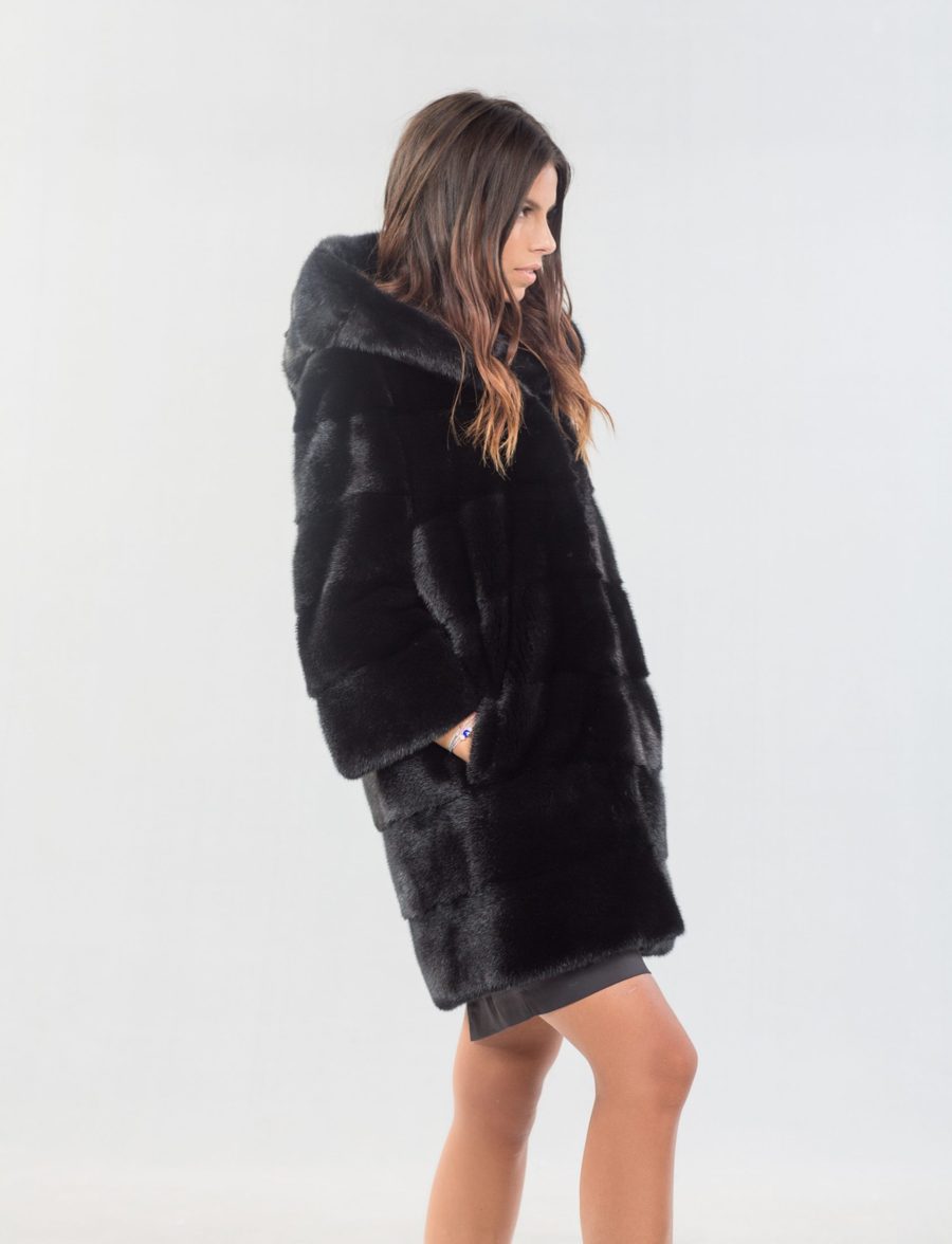 Black Mink Coat With Hood