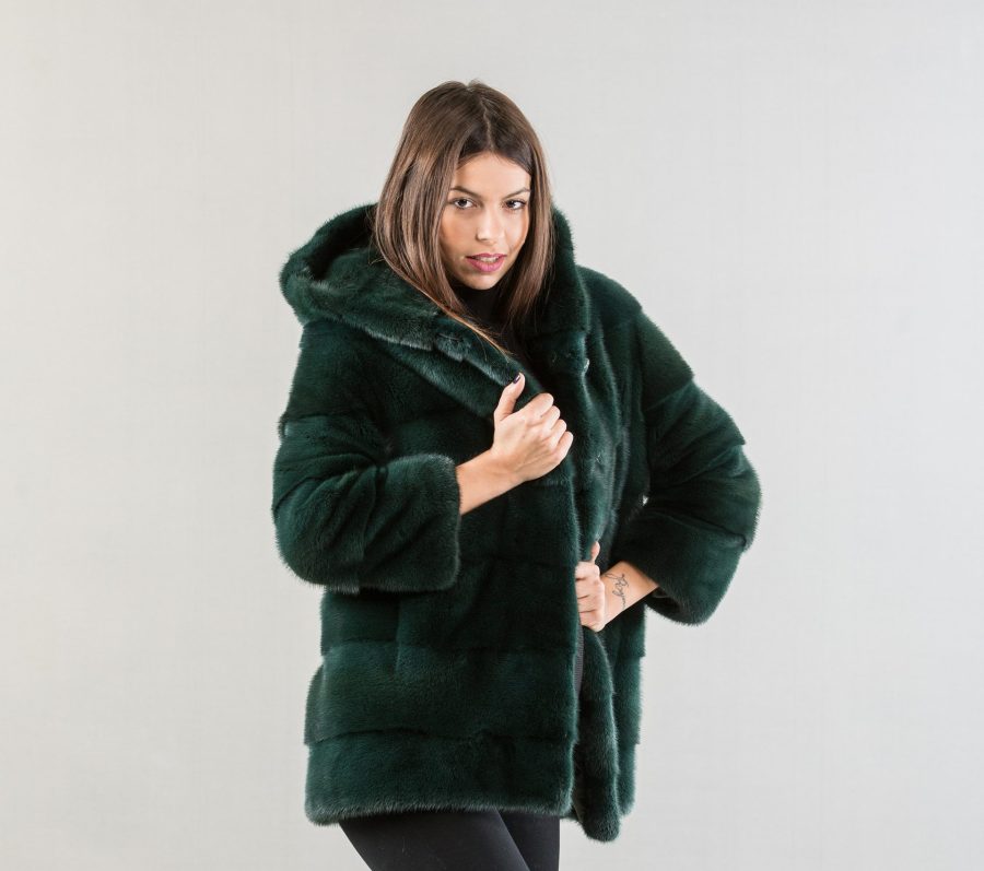 Dark Green Mink Fur Jacket . 100% Real Fur Coats and Accessories.