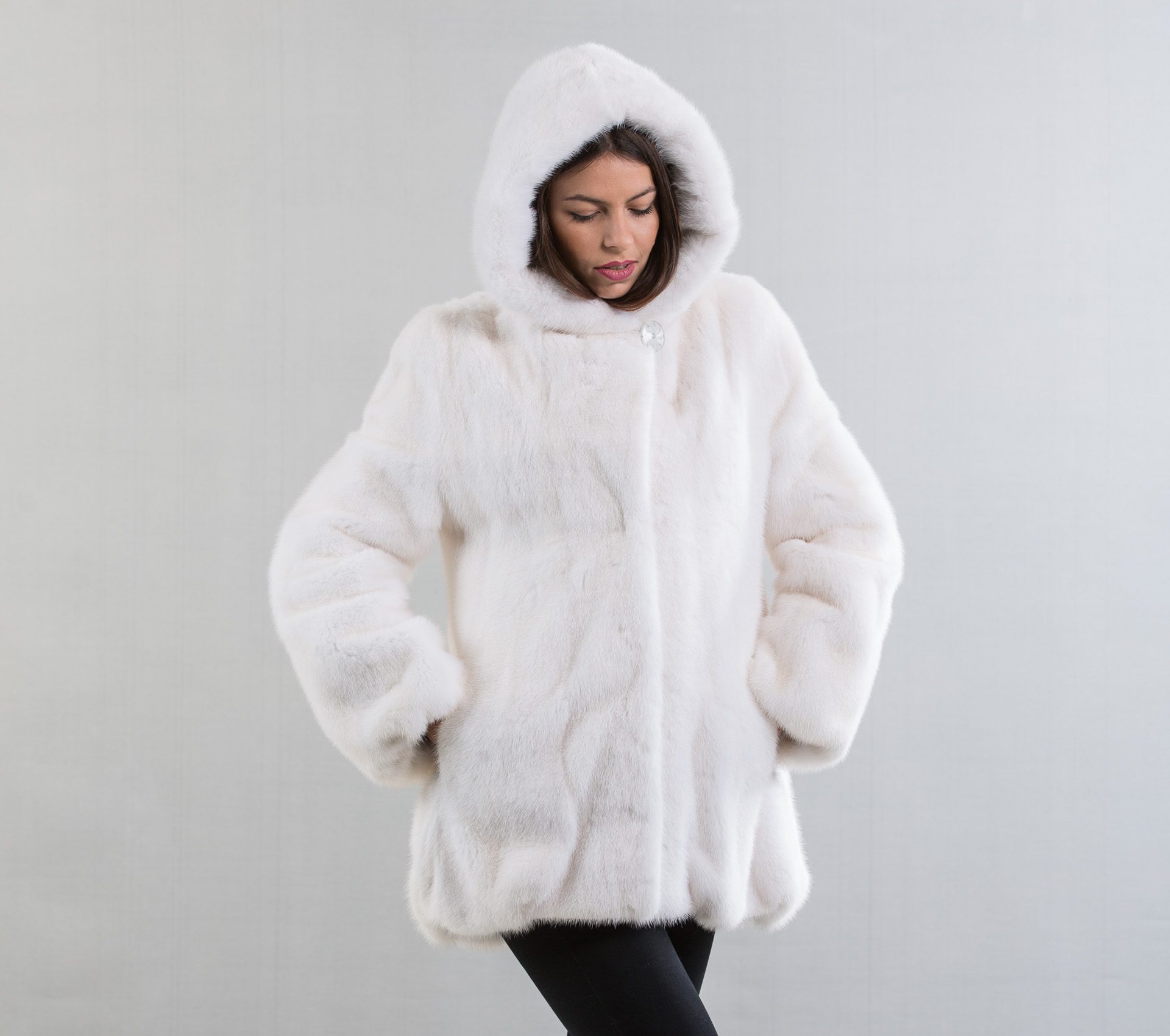 White Mink Fur Jacket - White Fur FoxTrim