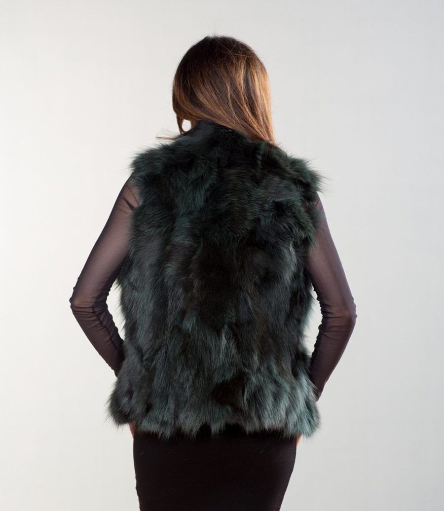 Green Cropped Fox Fur Vest