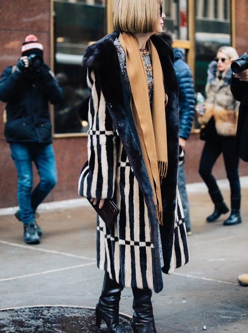 anna wintour in fur coat in new york fashion week 2017