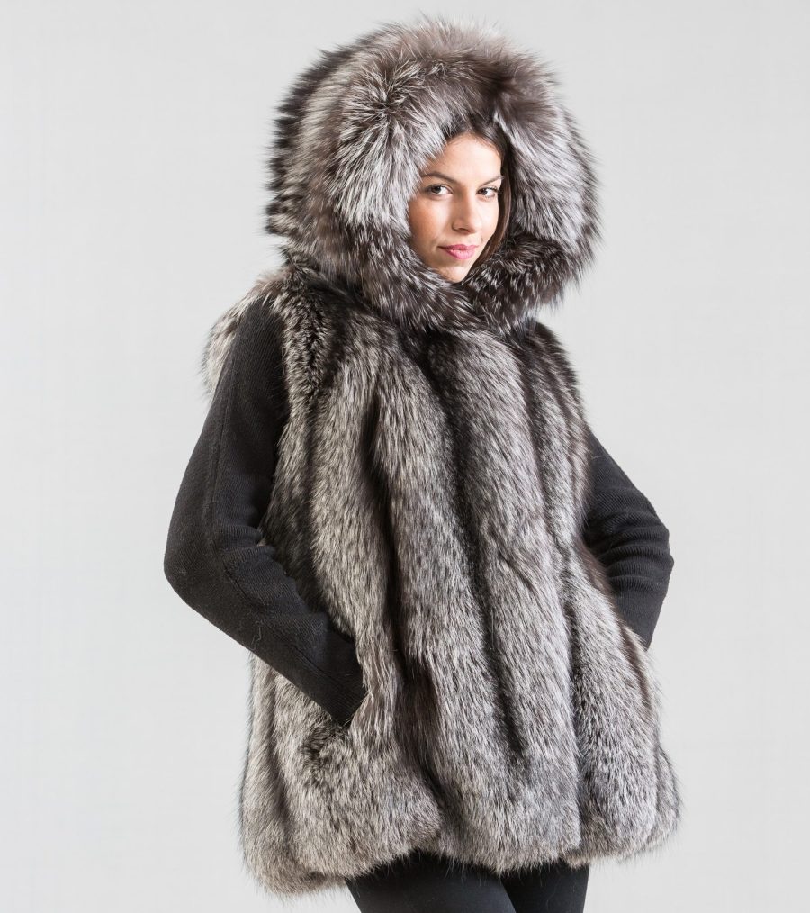 Fox Fur Vest With Hood