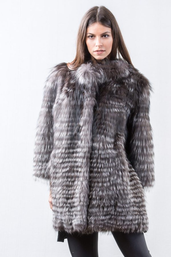 Saga Silver Fox Horizontical Fur Jacket