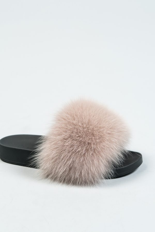 Beige Fox Fur Slides