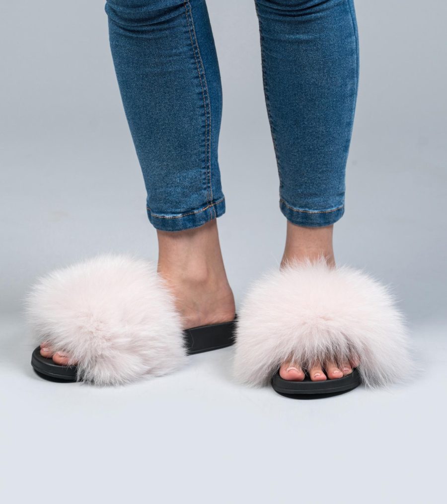 Light Pink Fox Fur Slides