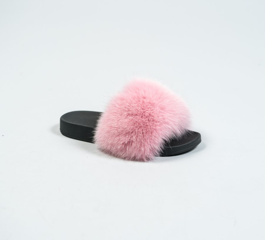 Pink Fox Fur Slides