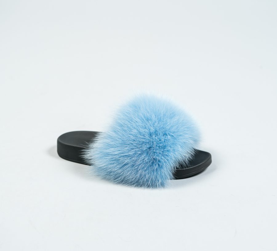 Summer Blue Fox Fur Slides