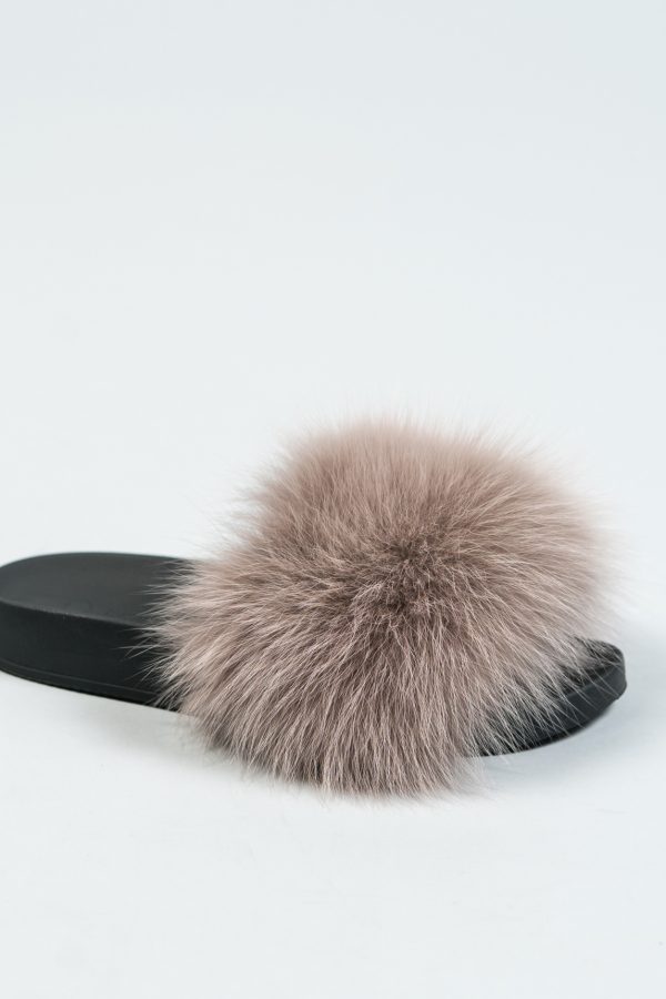 Taupe Fox Fur Slides