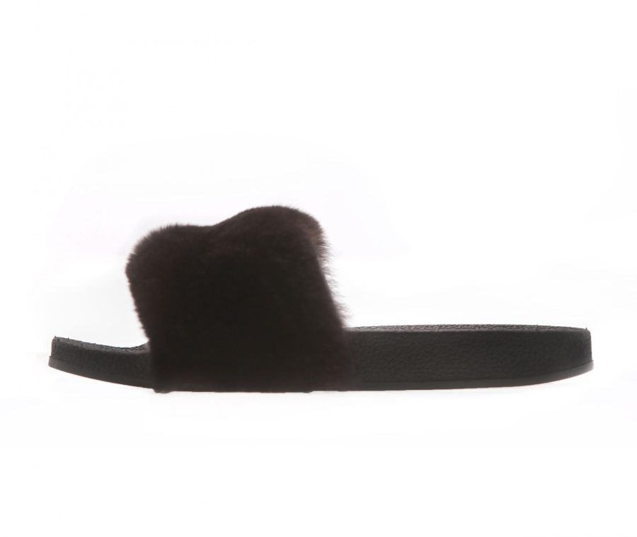 Black Rabbit Fur Slides
