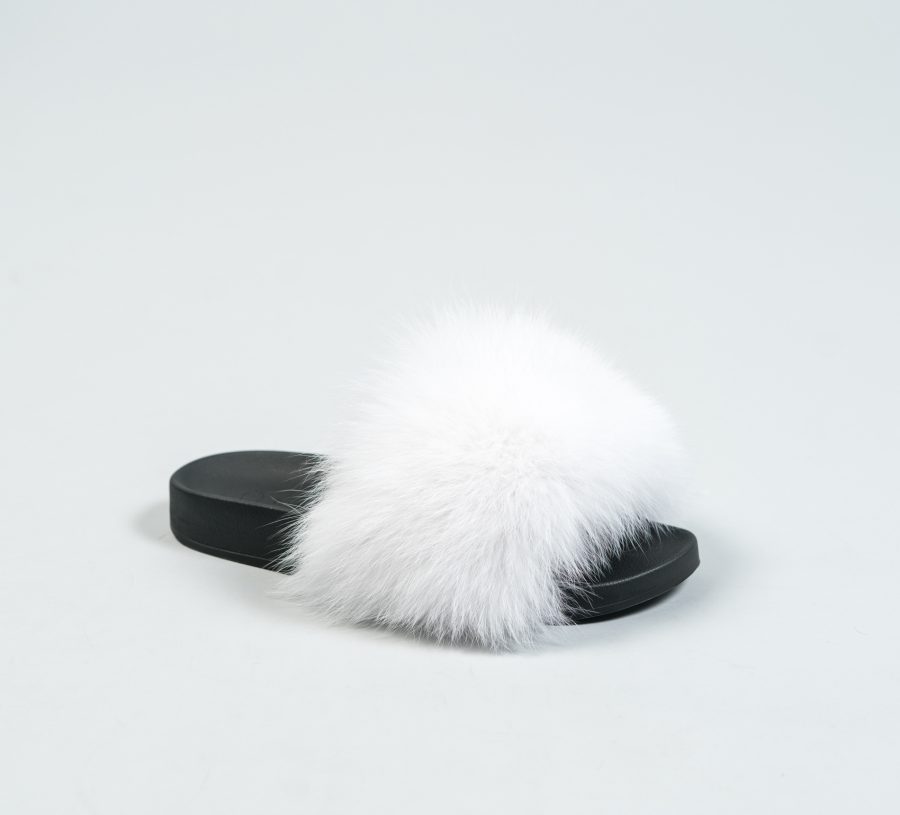 White Fox Fur Slides