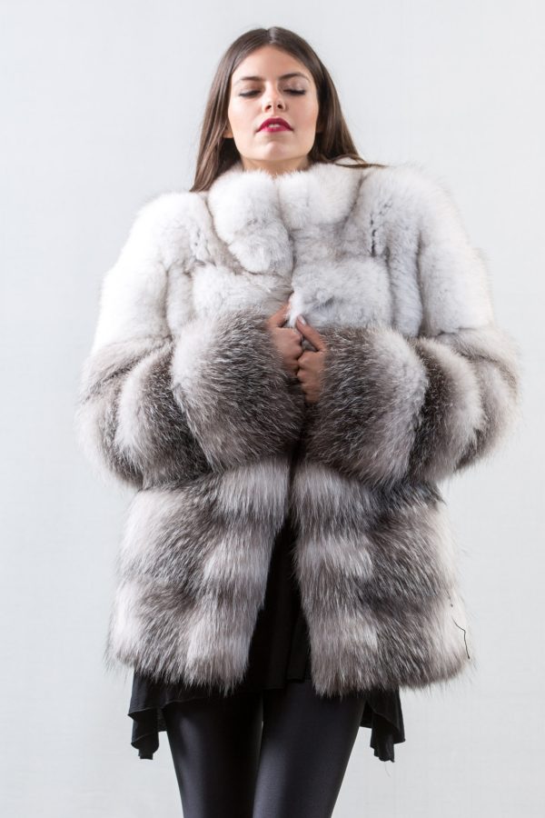 White and Blue Frost Fox Fur Jacket